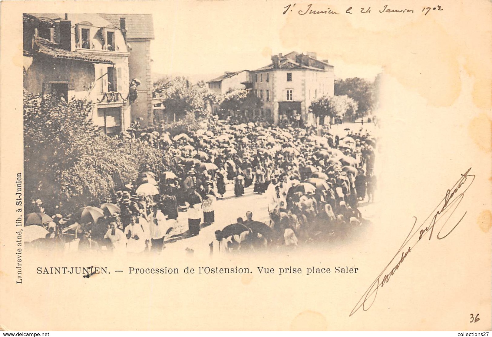 87-SAINT-JUNIEN- PROCESSION DE L'OSTENSION, VUE PRISE PLACE SALER - Saint Junien