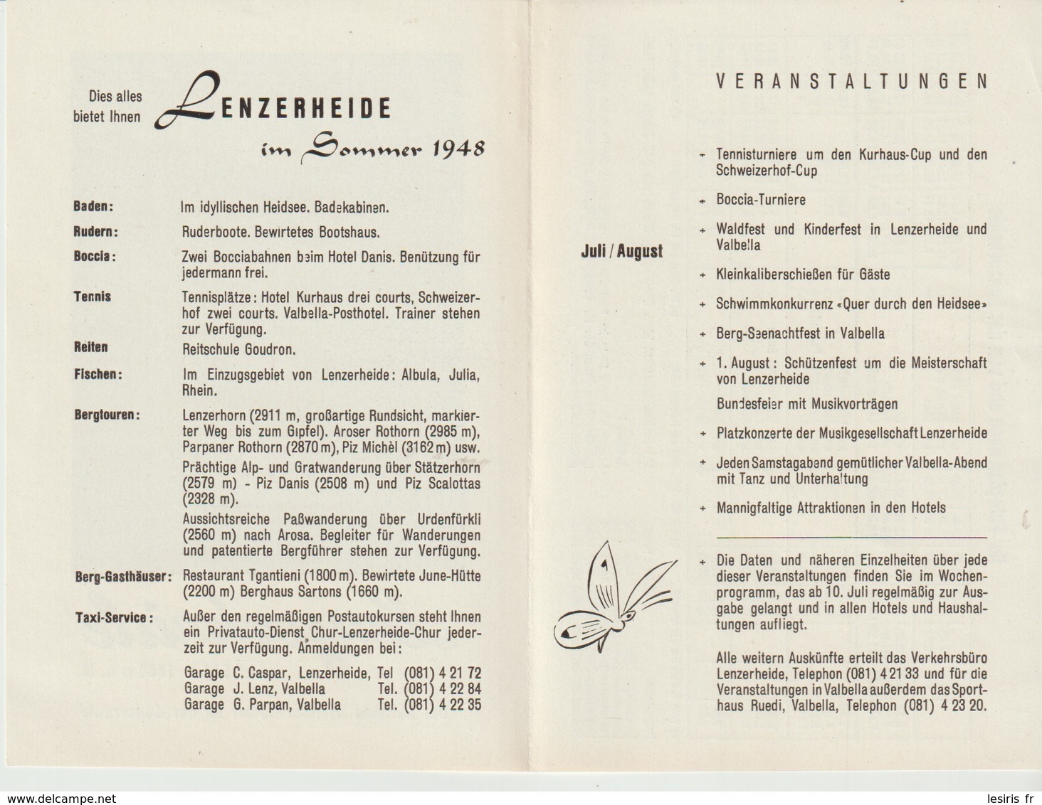 LENZERHEIDE - VALBELLA - 1948 - DER BELIEBTE SOMMER KURORT AN DER JULIERROUTE - Cuadernillos Turísticos