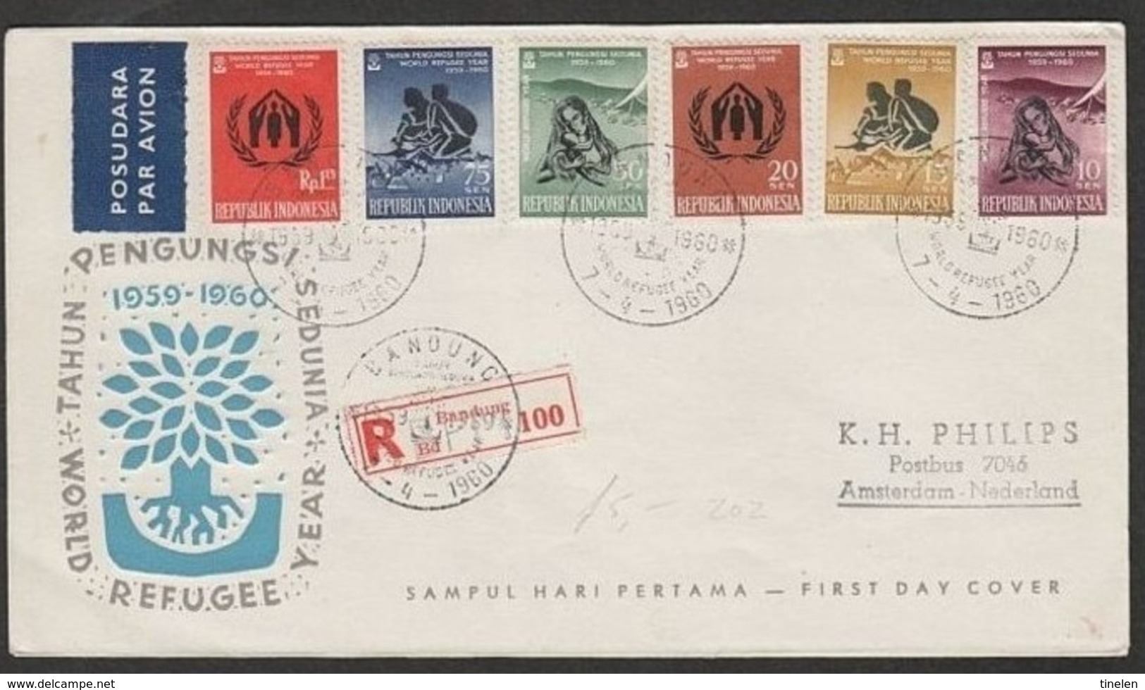 INDONESIA - 7 4 1960 FDC RIFUGIATI  - FLÜCHTLINGE RÉFUGIÉS    -VIAGGIATA CON RACCOMANDATA - Rifugiati