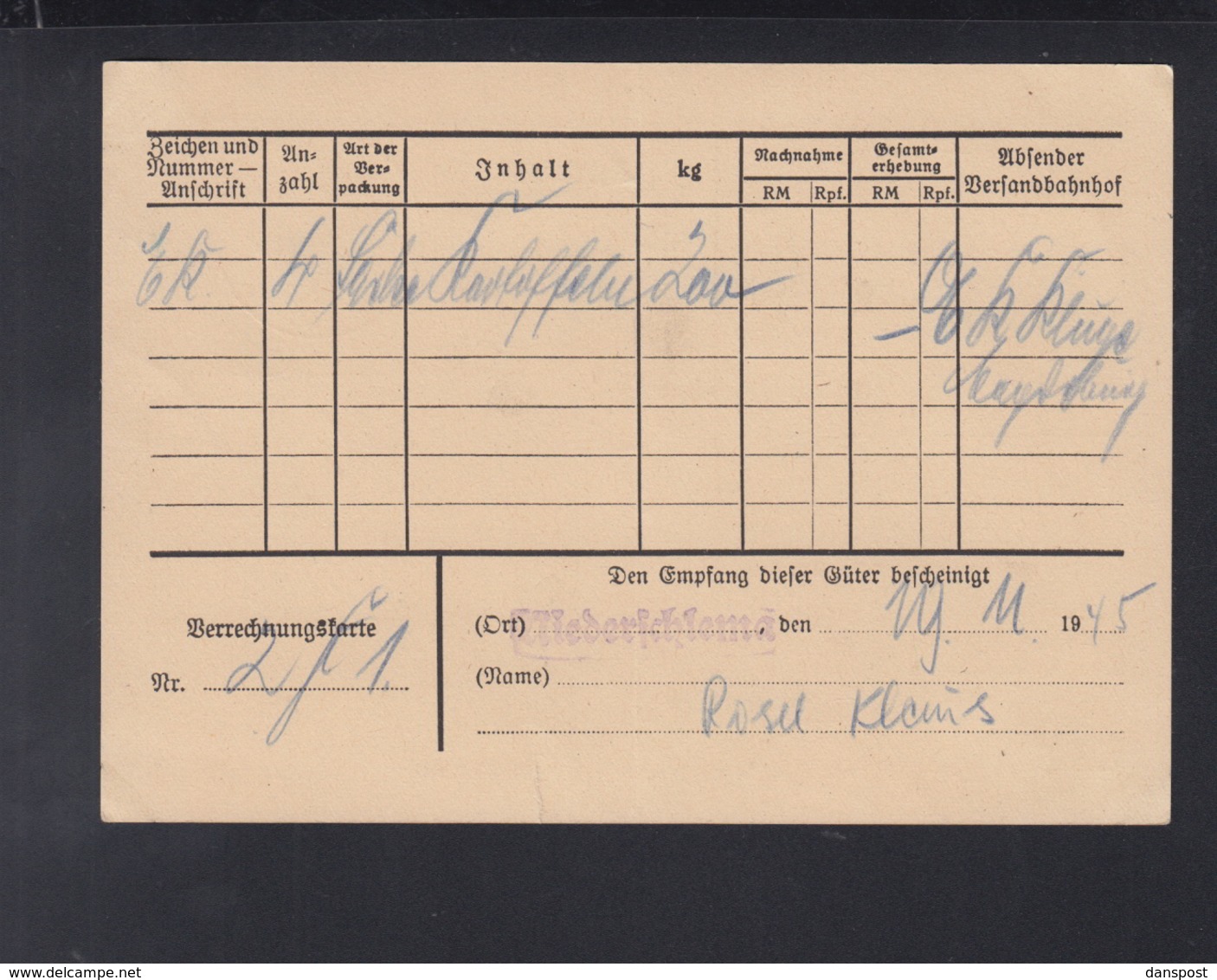 Dt. Reichsbahn Schneeberg PK Gebühr Bezahlt 1945 - Other & Unclassified