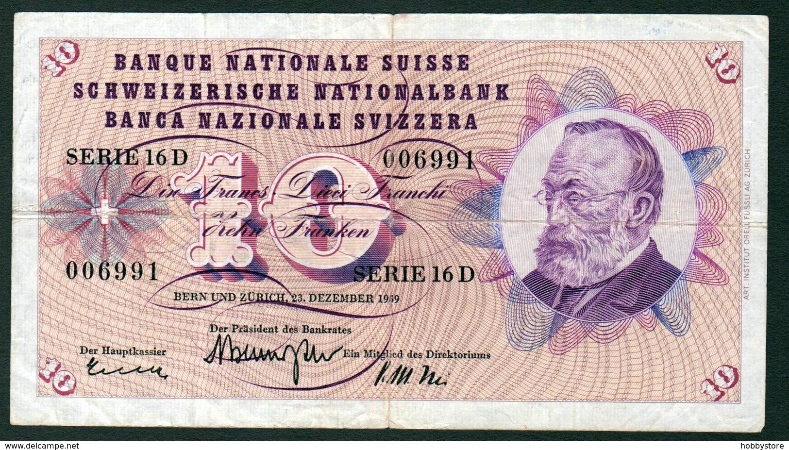 Switzerland 10 Francs 1959 Fine - Zwitserland