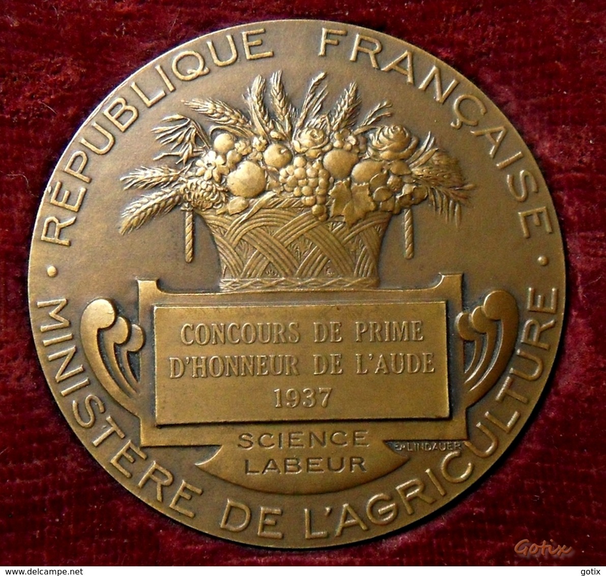 Médaille BRONZE 1937 / Concours De Prime D'Honneur De L'AUDE J.LAGRANGE MINISTÈRE De L'AGRICULTURE Semeur Science Labeur - Other & Unclassified