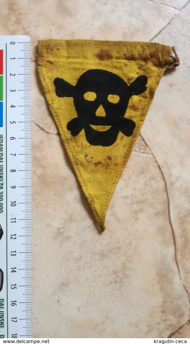 RARE GERMAN GERMANY WWII WARNING MINE FIELD DANGER Sign Military MINEFIELD MARK PATCH Flicken DEUTSCHE SKULL TOTENKOPF - Ecussons Tissu