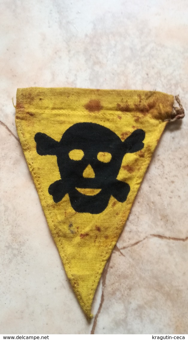 RARE GERMAN GERMANY WWII WARNING MINE FIELD DANGER Sign Military MINEFIELD MARK PATCH flicken DEUTSCHE SKULL TOTENKOPF