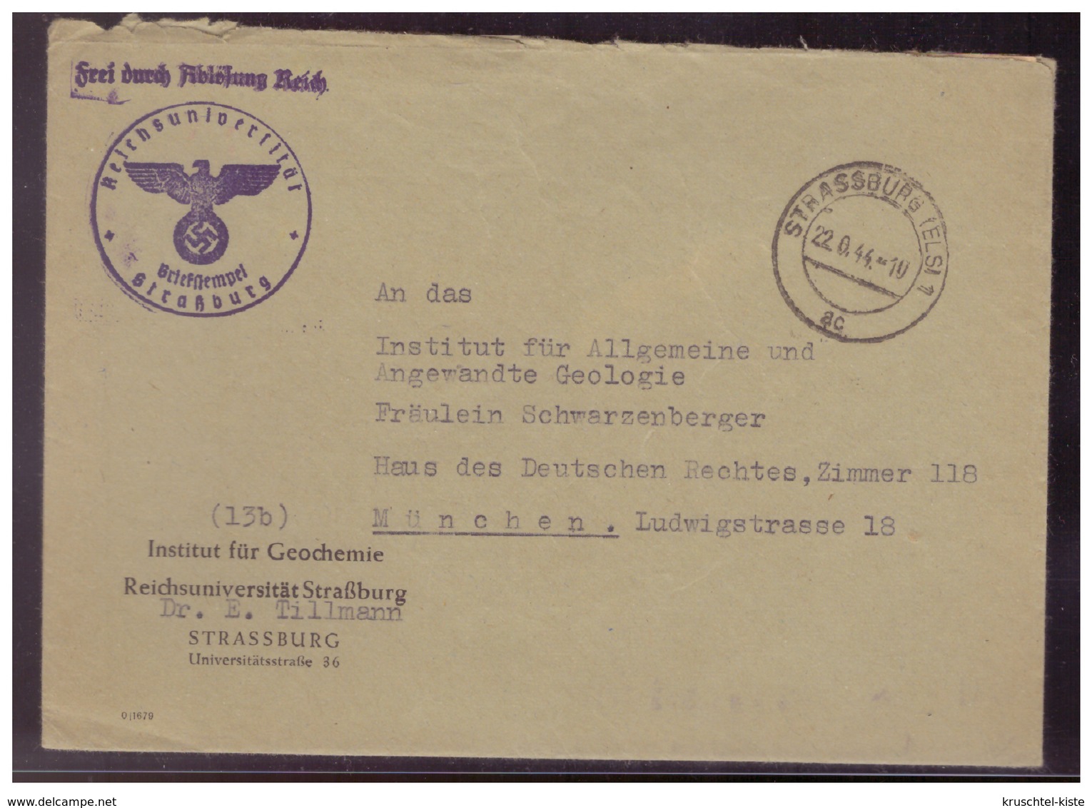 Dt- Reich (008098) Dienstbrief Uni Straßburg Mit Adler Dienststempel, Gelaufen Nach München Am 22.6.1944 - Covers & Documents