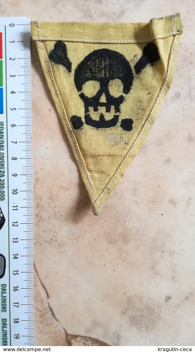 GERMAN GERMANY WWII WARNING MINE MINENFELD DANGER Sign Military MINEFIELD MARK PATCH Flicken DEUTSCHE SKULL TOTENKOPF - Patches