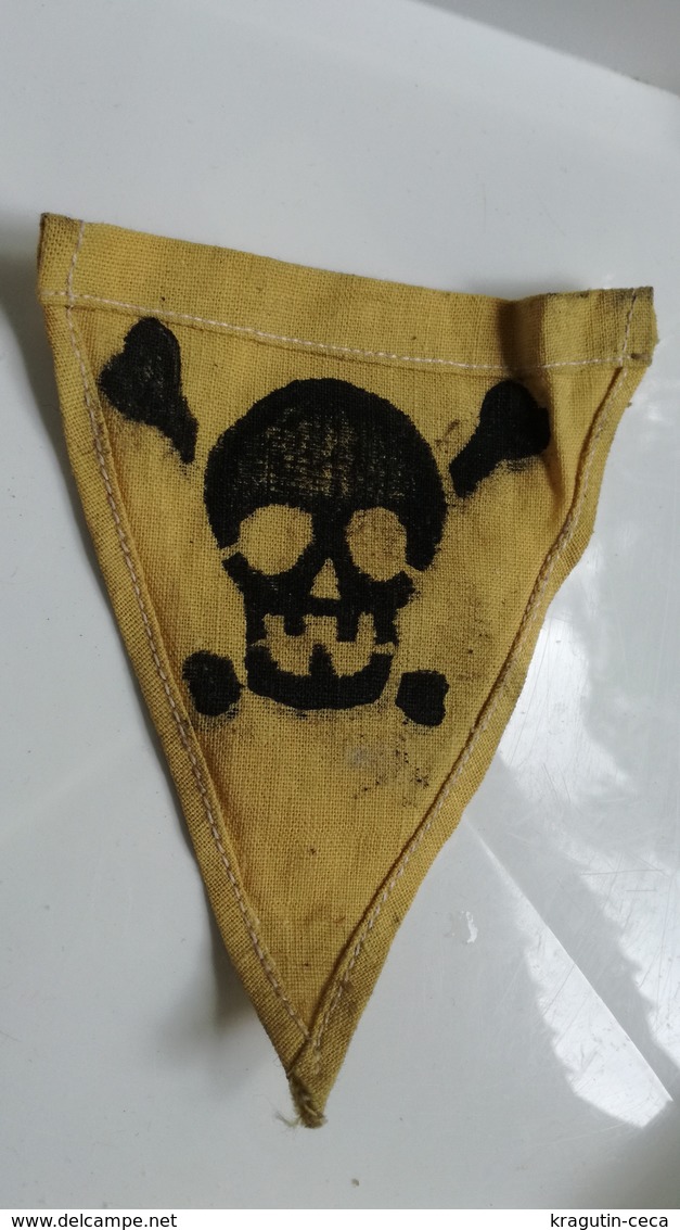 GERMAN GERMANY WWII WARNING MINE MINENFELD DANGER Sign Military MINEFIELD MARK PATCH Flicken DEUTSCHE SKULL TOTENKOPF - Patches