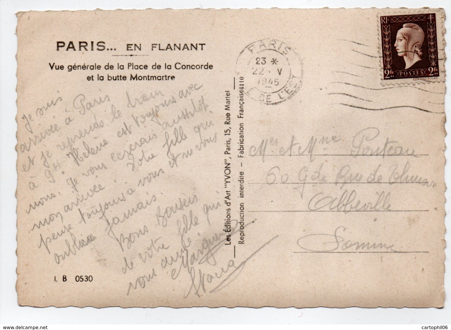 - Carte Postale PARIS Pour ABBEVILLE (Somme) 22.5.1945 - 2 F. Brun Marianne De Dulac - A ETUDIER - - 1944-45 Marianne Of Dulac