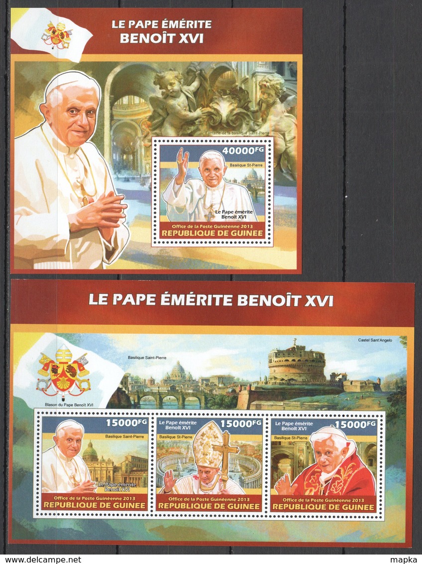 ST1355 2013 GUINEE GUINEA FAMOUS PEOPLE POPE BENOIT XVI PAPE EMERITE BENOIT XVI KB+BL MNH - Popes