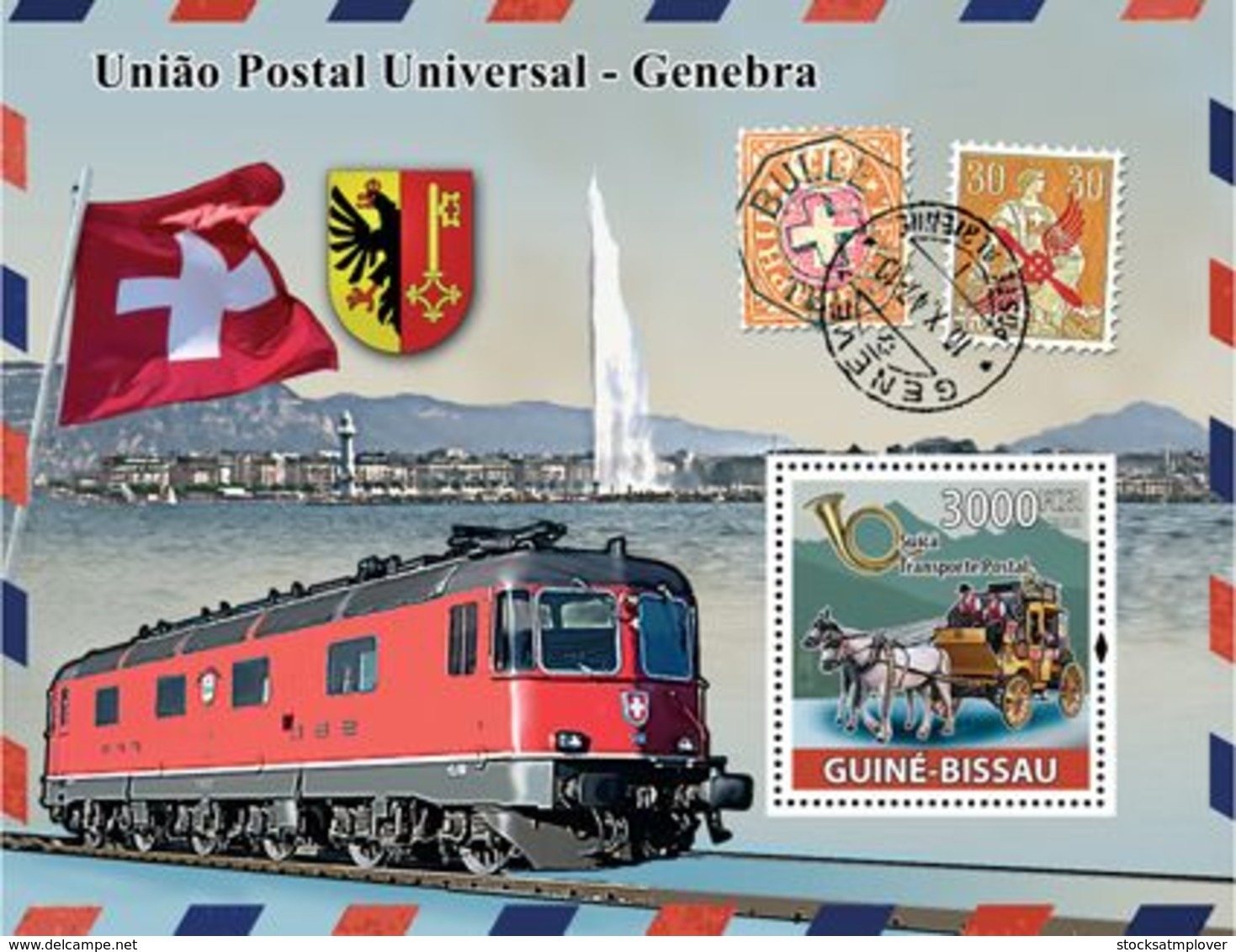 Guinea Bissau  2008  UPU, Transports Of Post (cars, Train) Stamps On Stamps - Guinée-Bissau