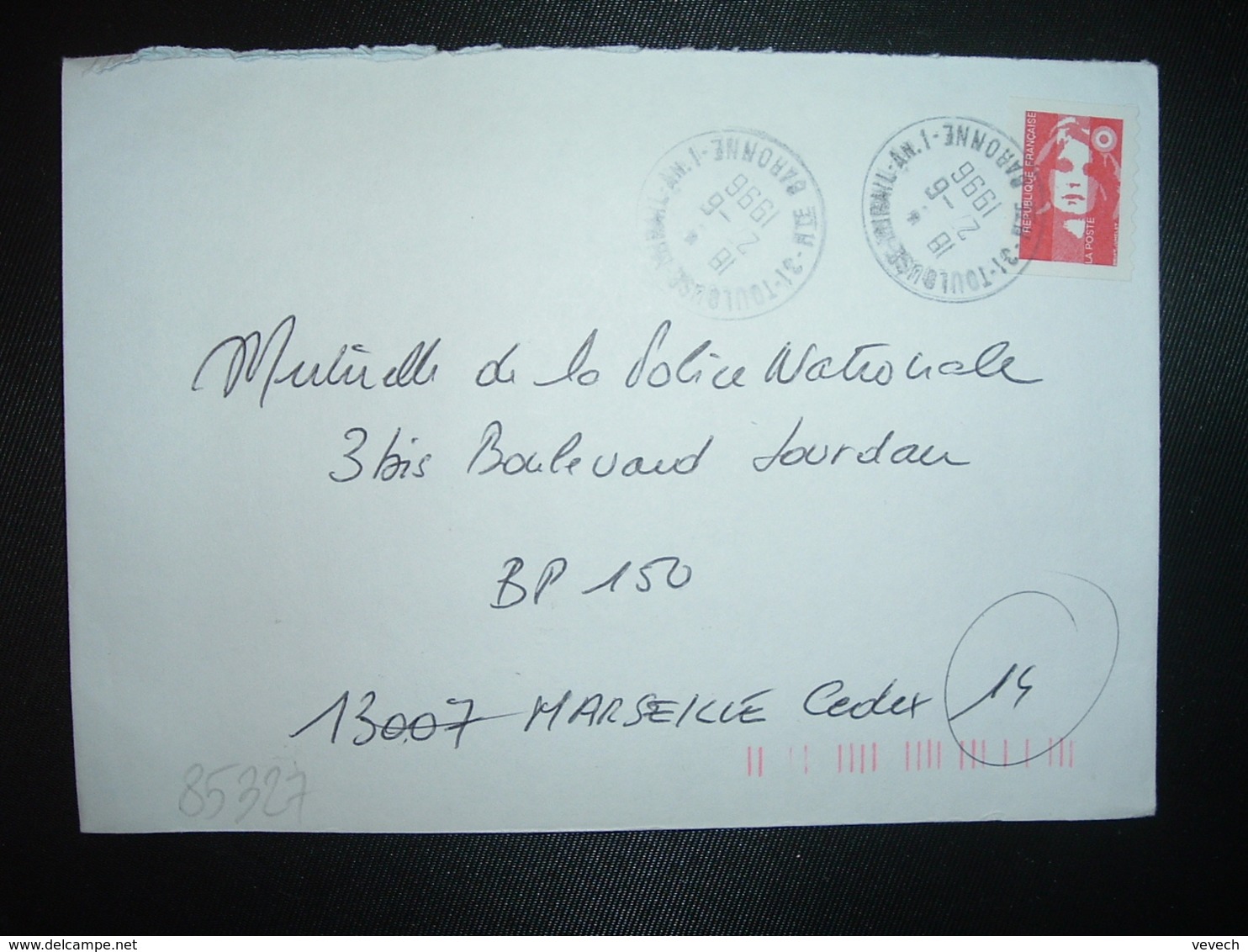 LETTRE TP M. DE BRIAT TVP ROUGE OBL.27-6 1996 31 TOULOUSE-MIRAIL AN.1 HTE GARONNE (ANNEXE) - Manual Postmarks