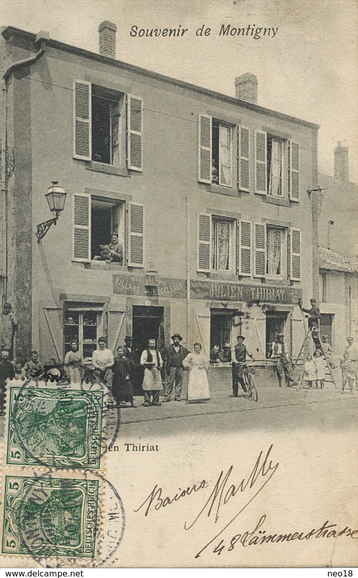 Souvenir De Montigny Café Julien Thiriat  1907 - Autres & Non Classés