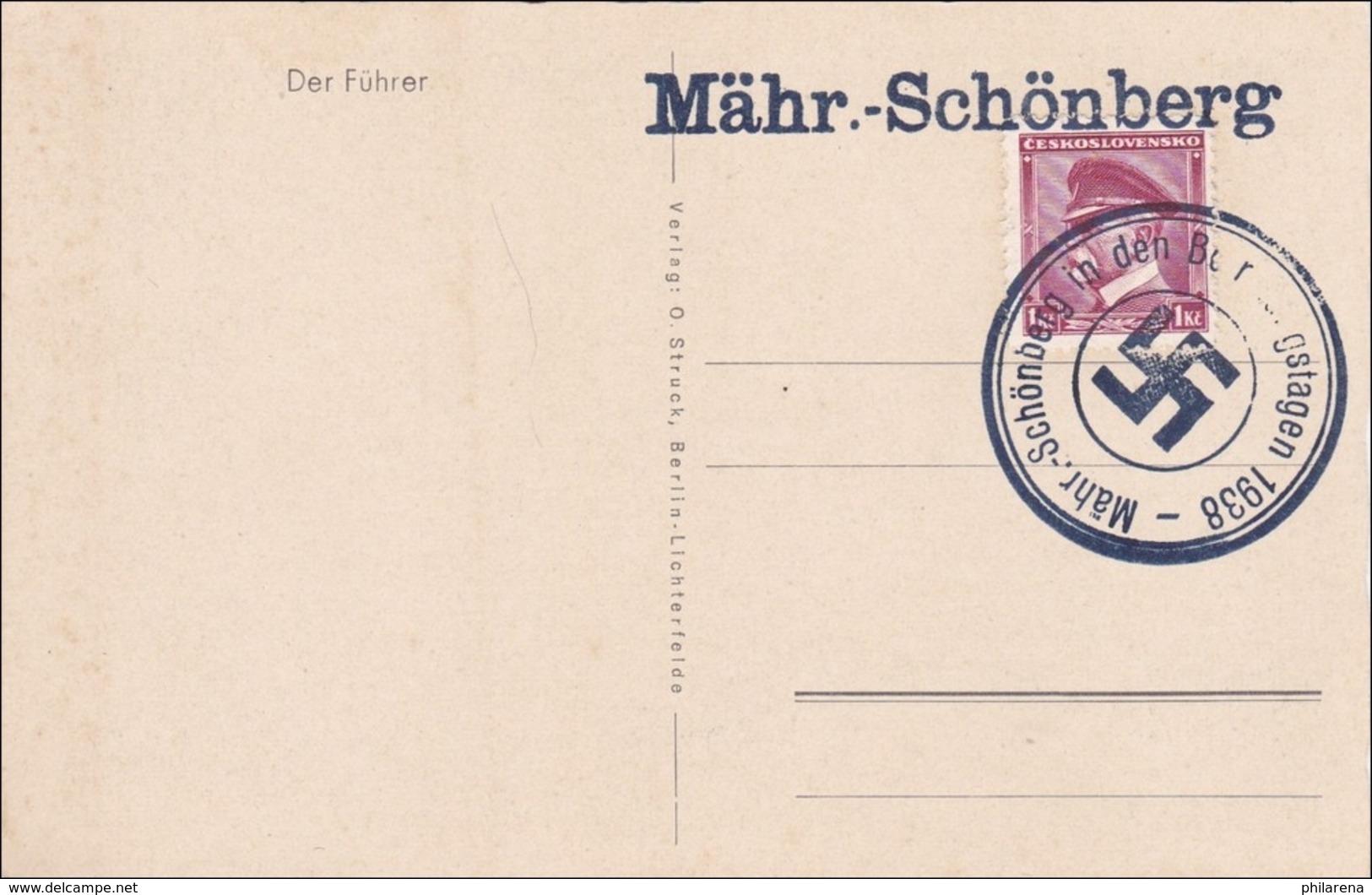 B&M: Propaganda Karte Mährisch Schönberg 1938 - Occupation 1938-45