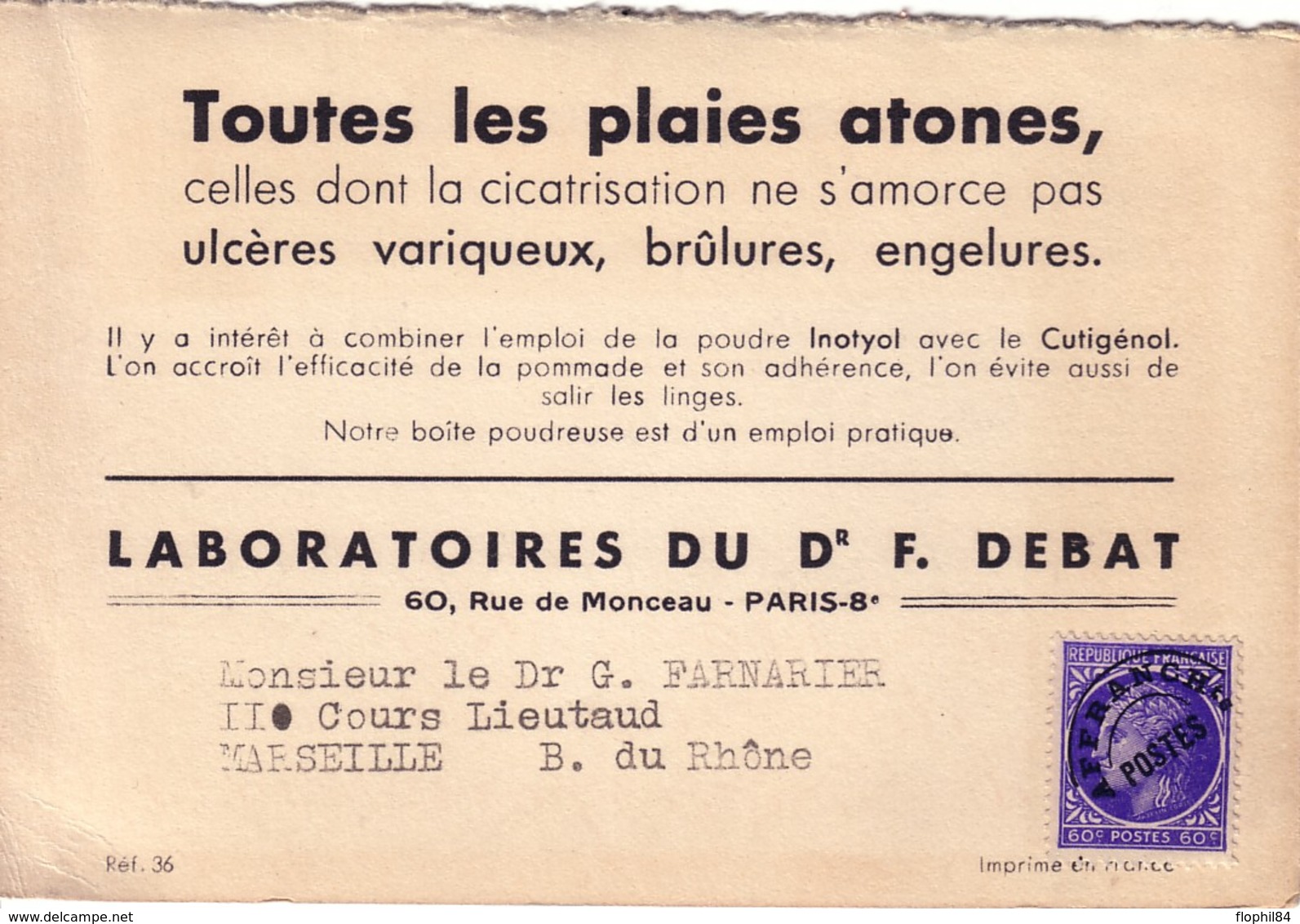 MAZELIN - PREO 60c BLEU SUR PUB MEDICALE - LABORATOIRE DU Dr F. DEBAT PARIS. - Other & Unclassified