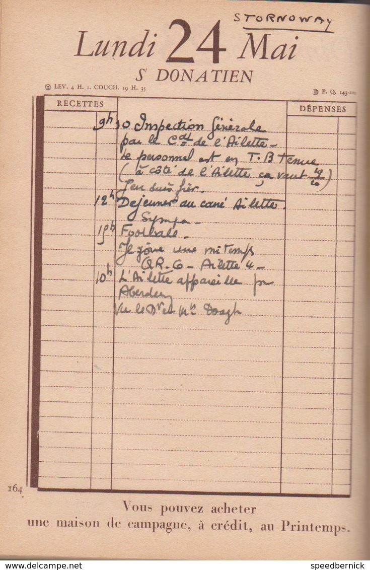 Journal de bord de Paul Le Coz - Loctudy- ecole Mousses - sur agenda Printemps 1937 bateau marin football