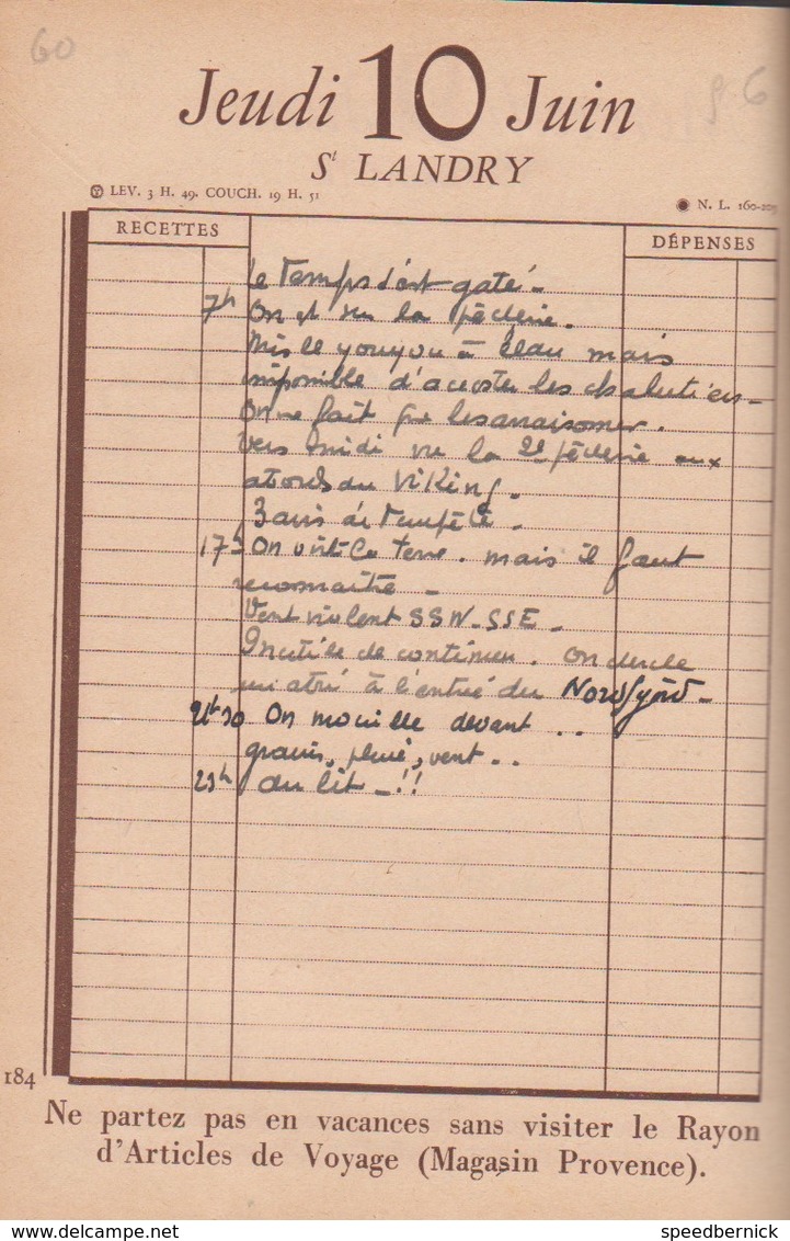 Journal de bord de Paul Le Coz - Loctudy- ecole Mousses - sur agenda Printemps 1937 bateau marin football