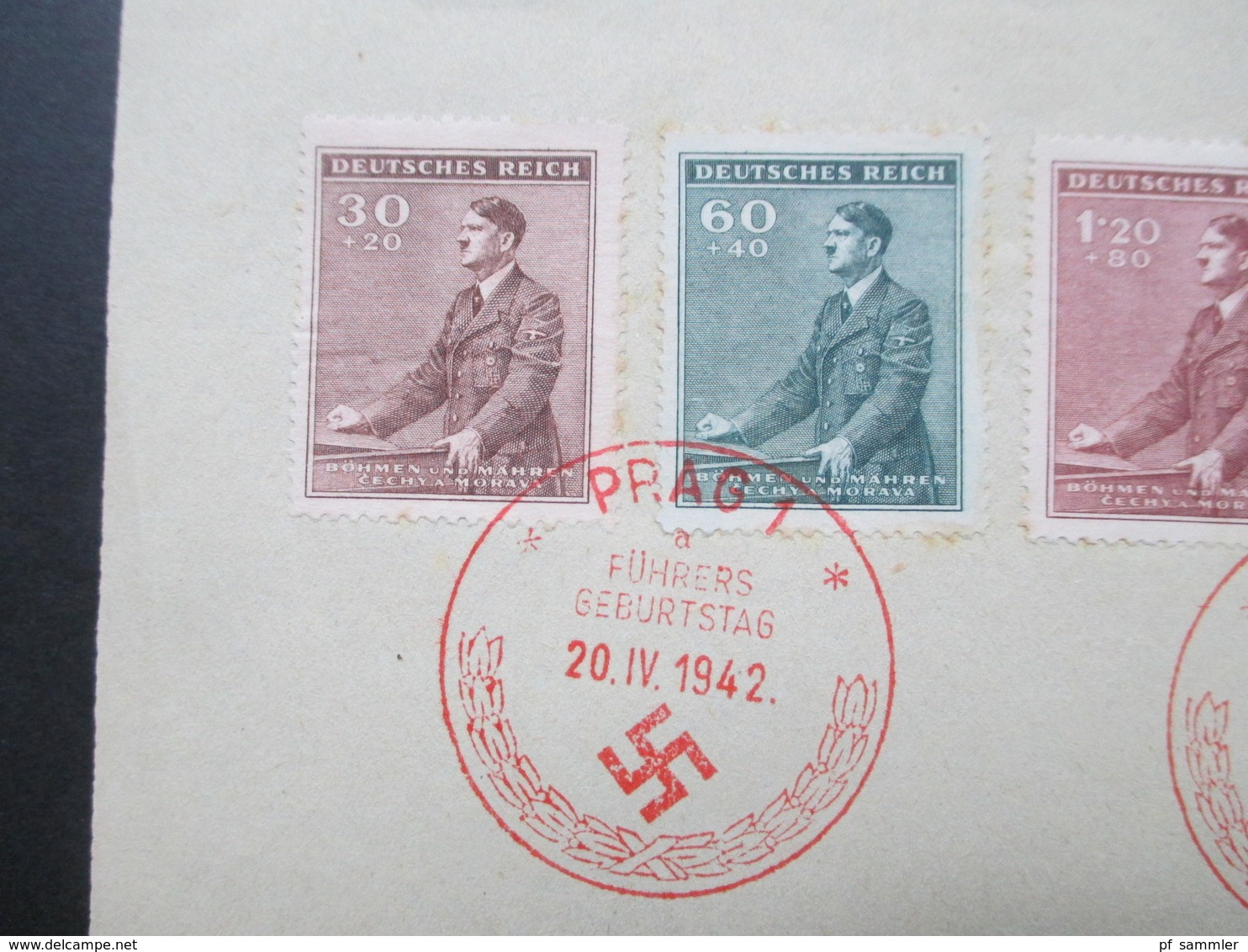 3. Reich Böhmen Und Mähren 1942 Nr. 85-88 Roter Sonderstempel Prag 1 Führers Geburtstag Propaganda - Brieven En Documenten