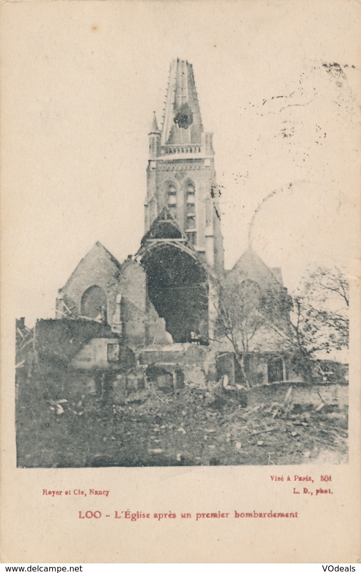 CPA - Belgique - Loo - L'Eglise Après Un Premier Bombardement - Lo-Reninge