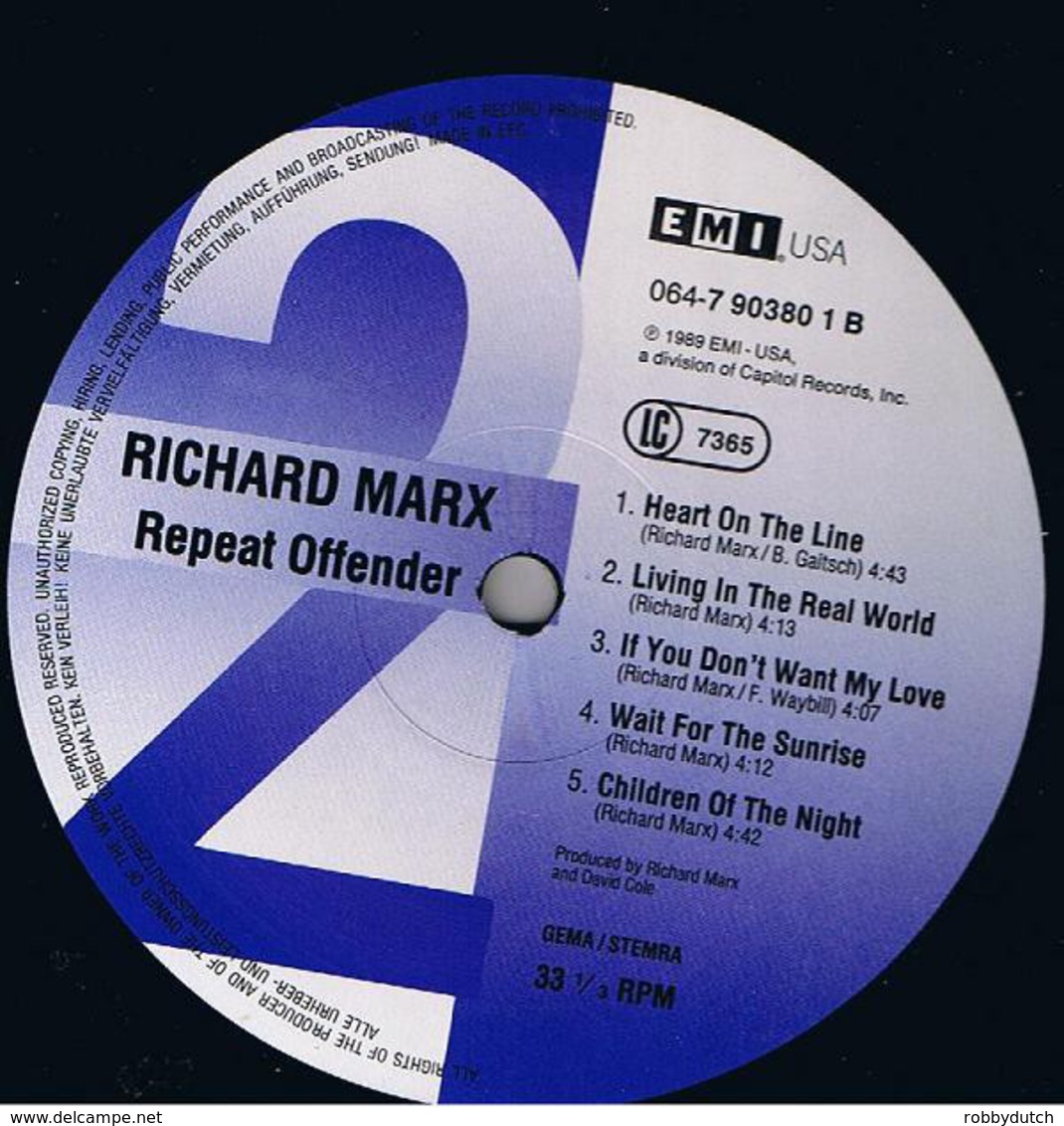* LP * RICHARD MARX - REPEAT OFFENDER (Germany 1989 EX) - Rock