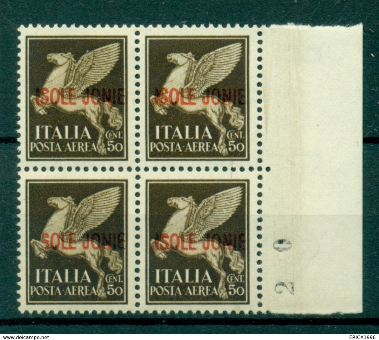 V7534 ITALIA OCCUPAZIONI ISOLE IONIE 1941, 50 C. Posta Aerea Varietà 1a(senza I Di ISOLE) In Basso A Sinistra, In Blocco - Ionische Inseln