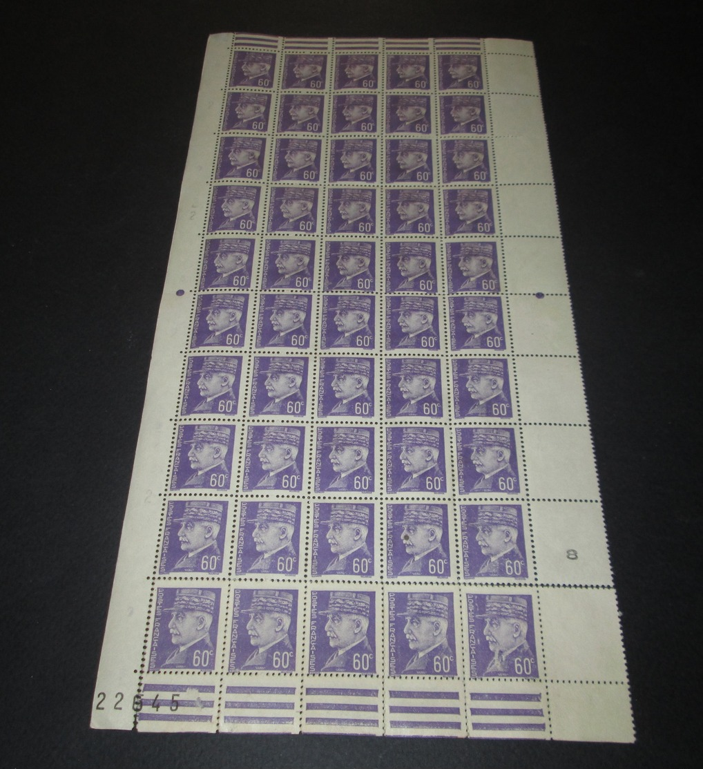 France 1941/42 Neuf** N° 509 Pétain Type Hourriez 1/2 Feuille - Full Sheets