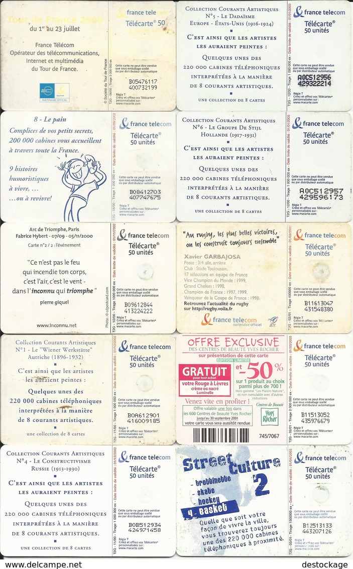 LOT De 10 Télécartes , FRANCE TELECOM " ILLUSTREES De 2000 à 2001  " Voir Scans - Collections