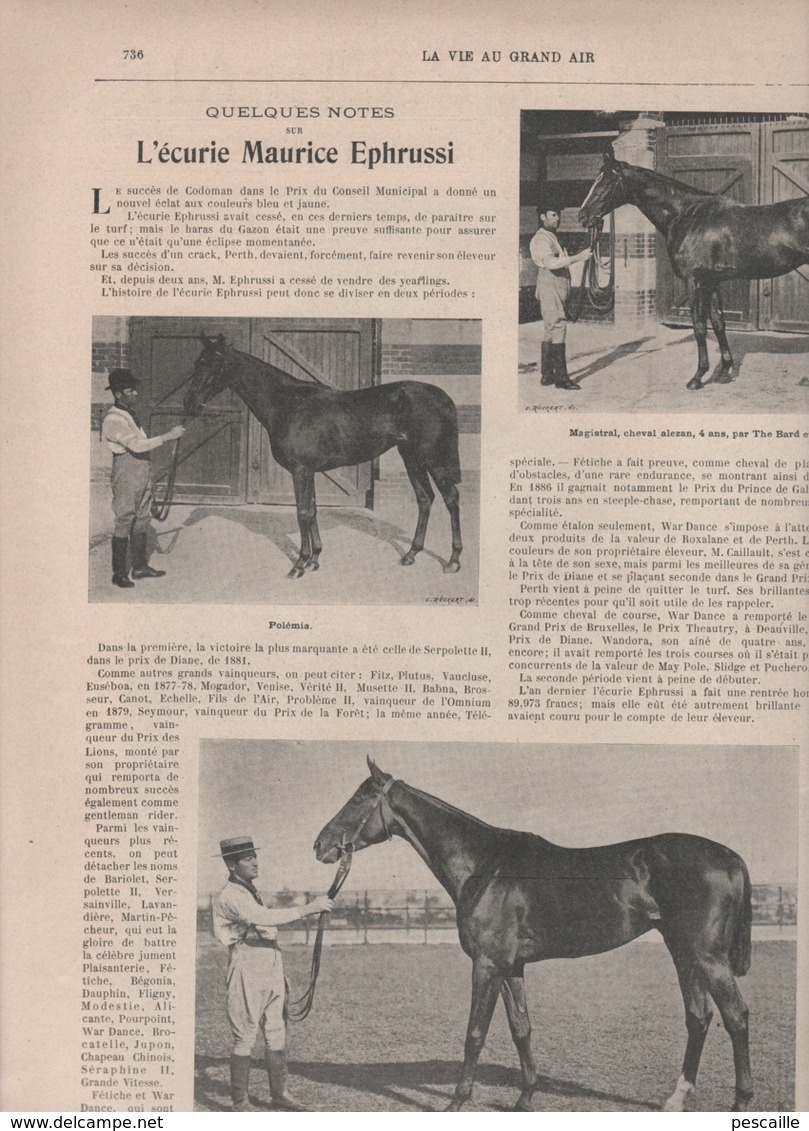 LA VIE AU GRAND AIR 21 10 1900 - ECURIE EPHRUSSI ROYALLIEU - AEROSTATION - CAMIONS - POLICE AGENT CYCLISTE - CORNEVILLE - 1900 - 1949