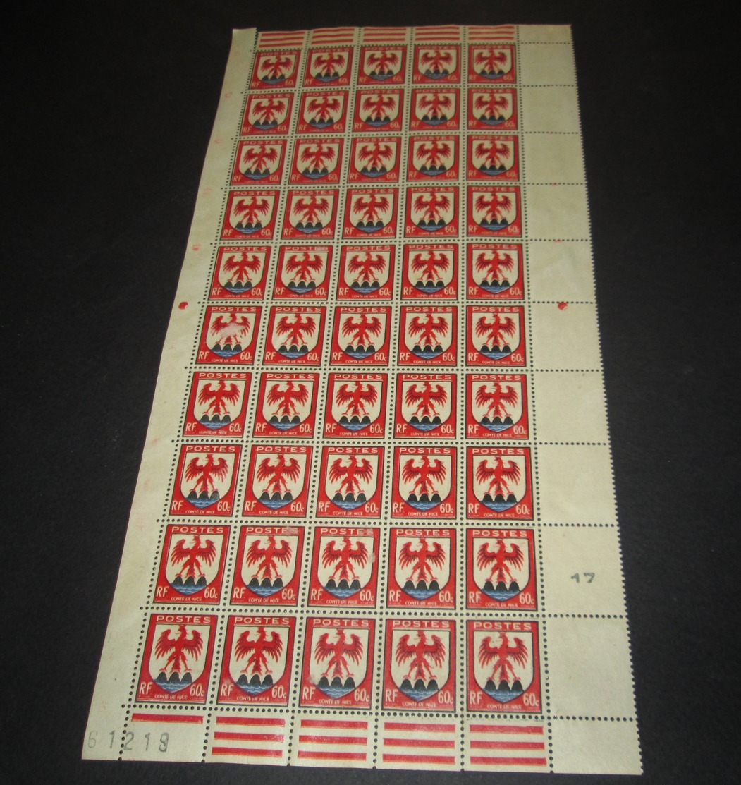 France 1946 Neuf** N° 758  Armoiries De Nice 1/2 Feuille - Full Sheets