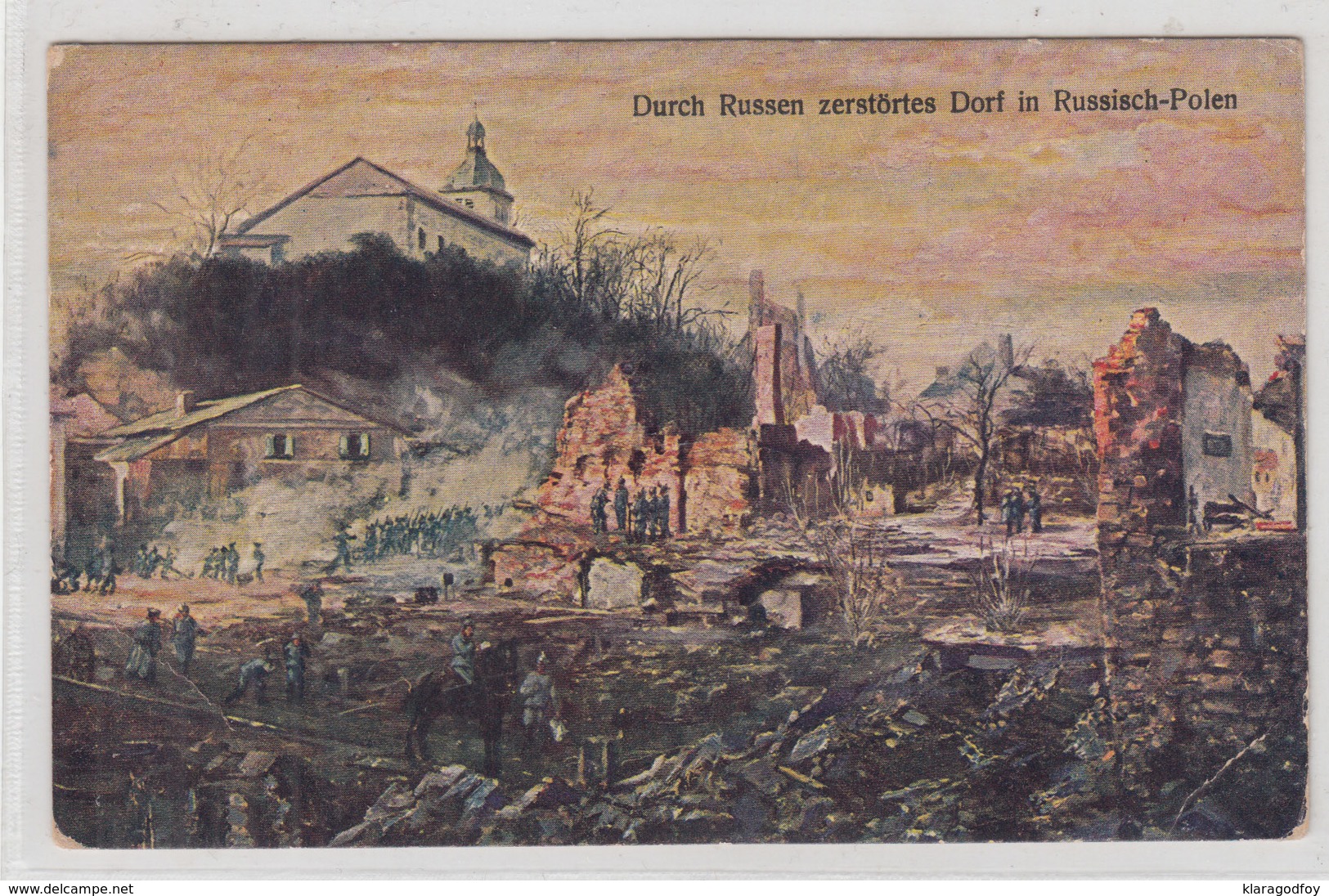 Montenegro WWI From Russian Destroyed Village In Russisch-Polen Postcard 1918 KuK Kreiskommando In Podgorica Feldpost - Montenegro