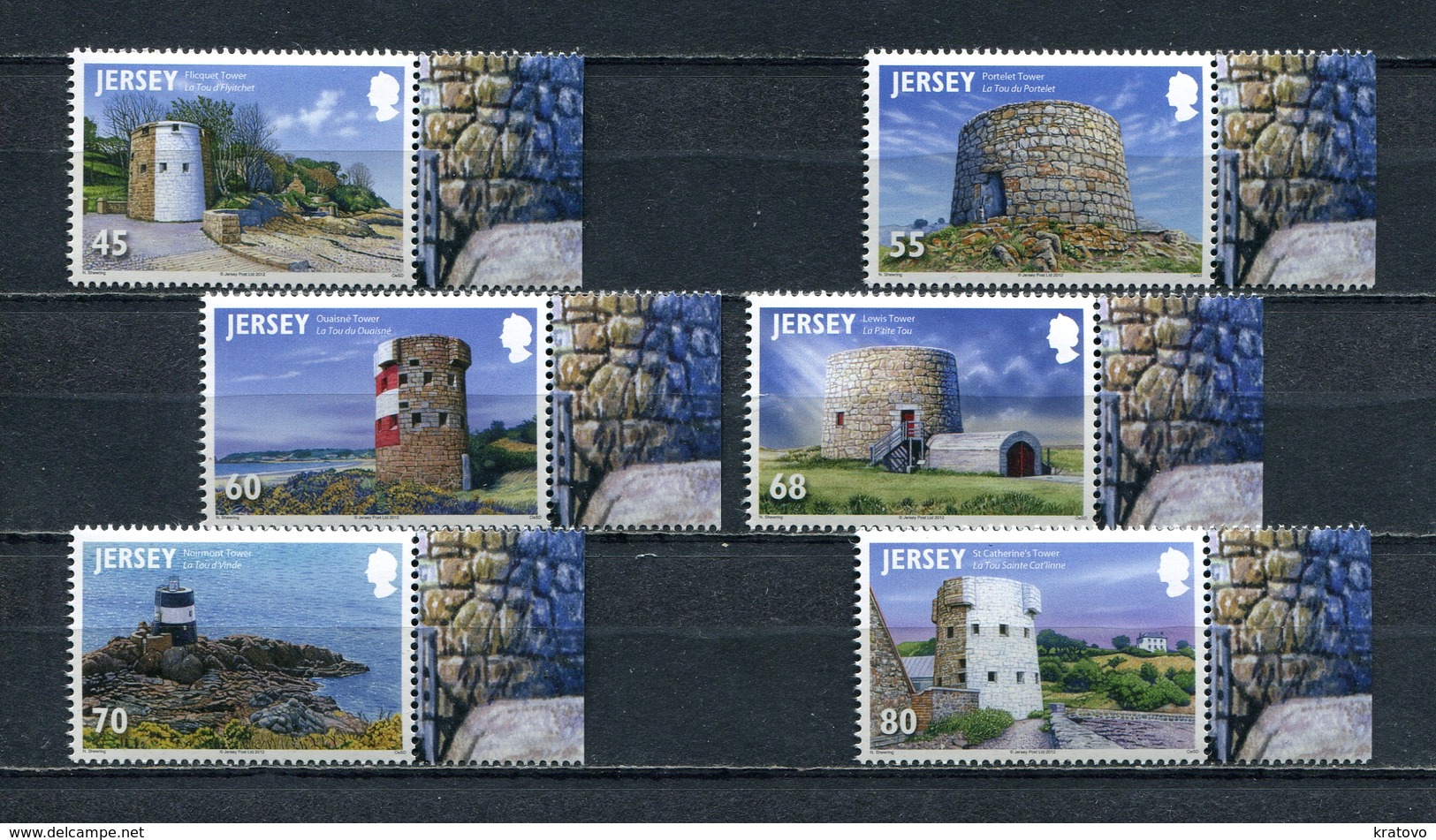 JERSEY 2012 Mi # 1676 - 1681 COASTAL TOWERS Stamp Set MNH - Jersey