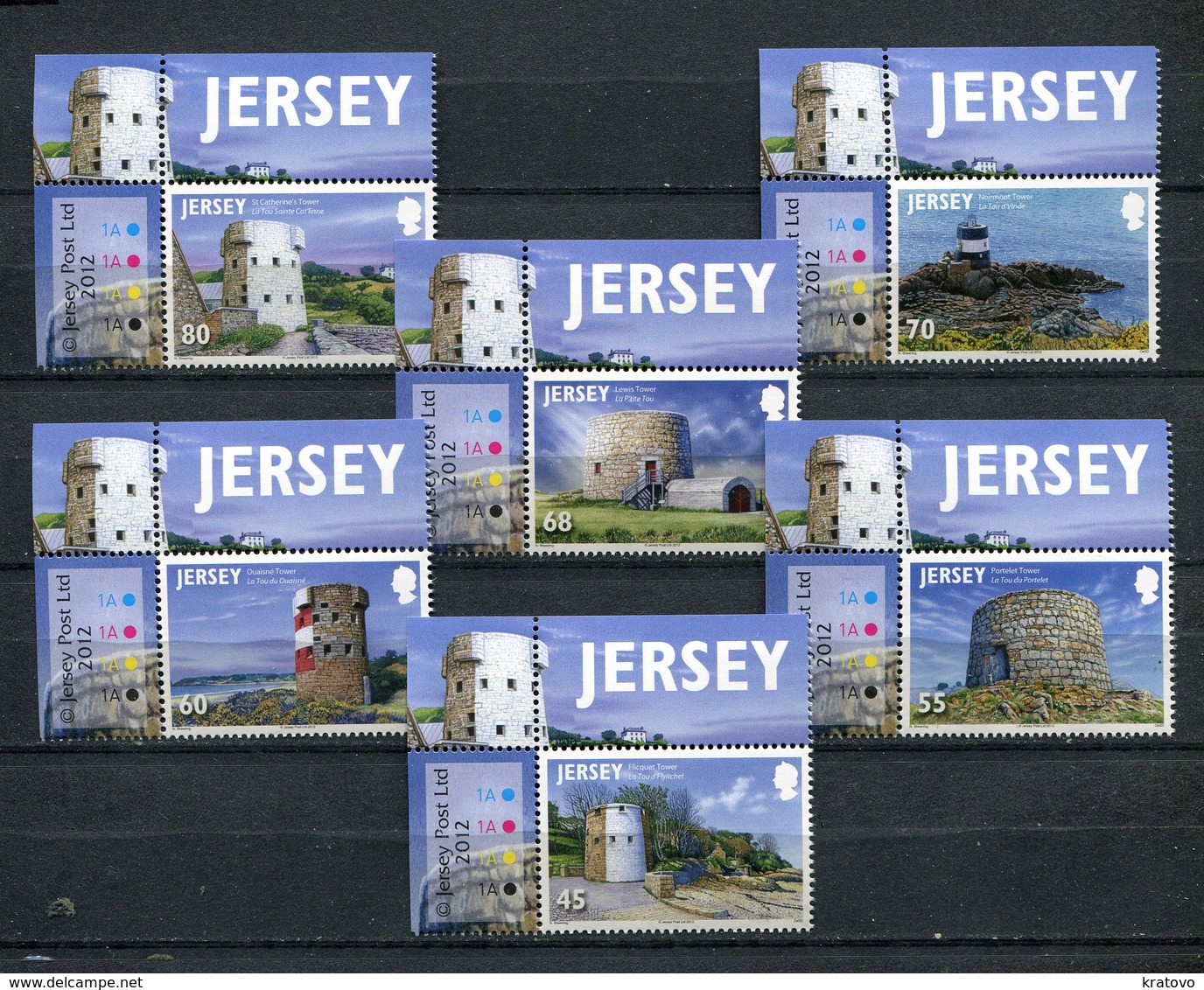 JERSEY 2012 Mi # 1676 - 1681 COASTAL TOWERS Stamp Set MNH - Jersey