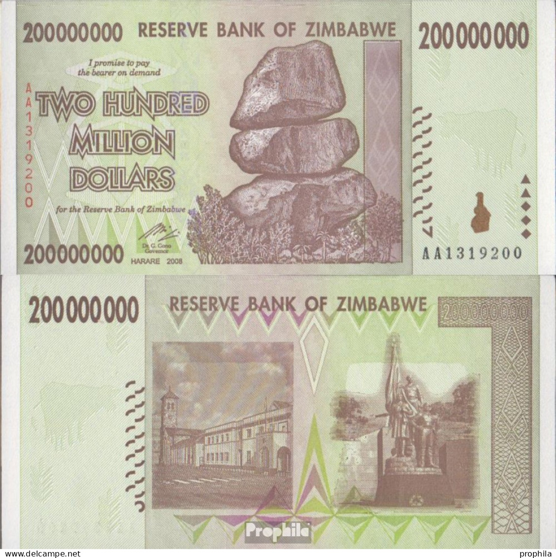 Simbabwe Pick-Nr: 81 Bankfrisch 2008 200 Mio. Dollars - Zimbabwe