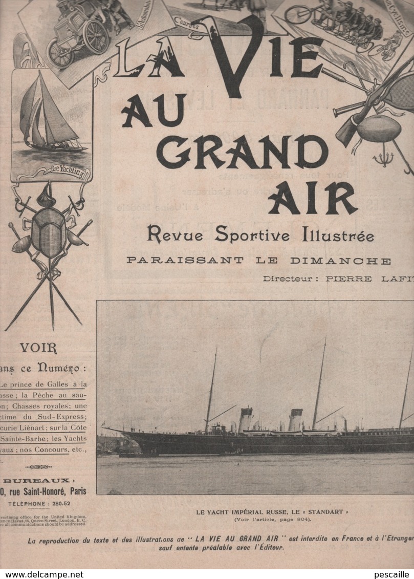 LA VIE AU GRAND AIR 25 11 1900 - YACHT IMPERIAL RUSSE LE STANDART - PECHE AU SAUMON ECOSSE - SAINTE BARBE DE GAILLON - - 1900 - 1949