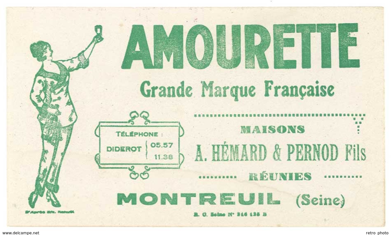 Buvard Amourette, Maisons Hémard & Pernod Fils Réunies, Montreuil ( Post Absinthe ) - A
