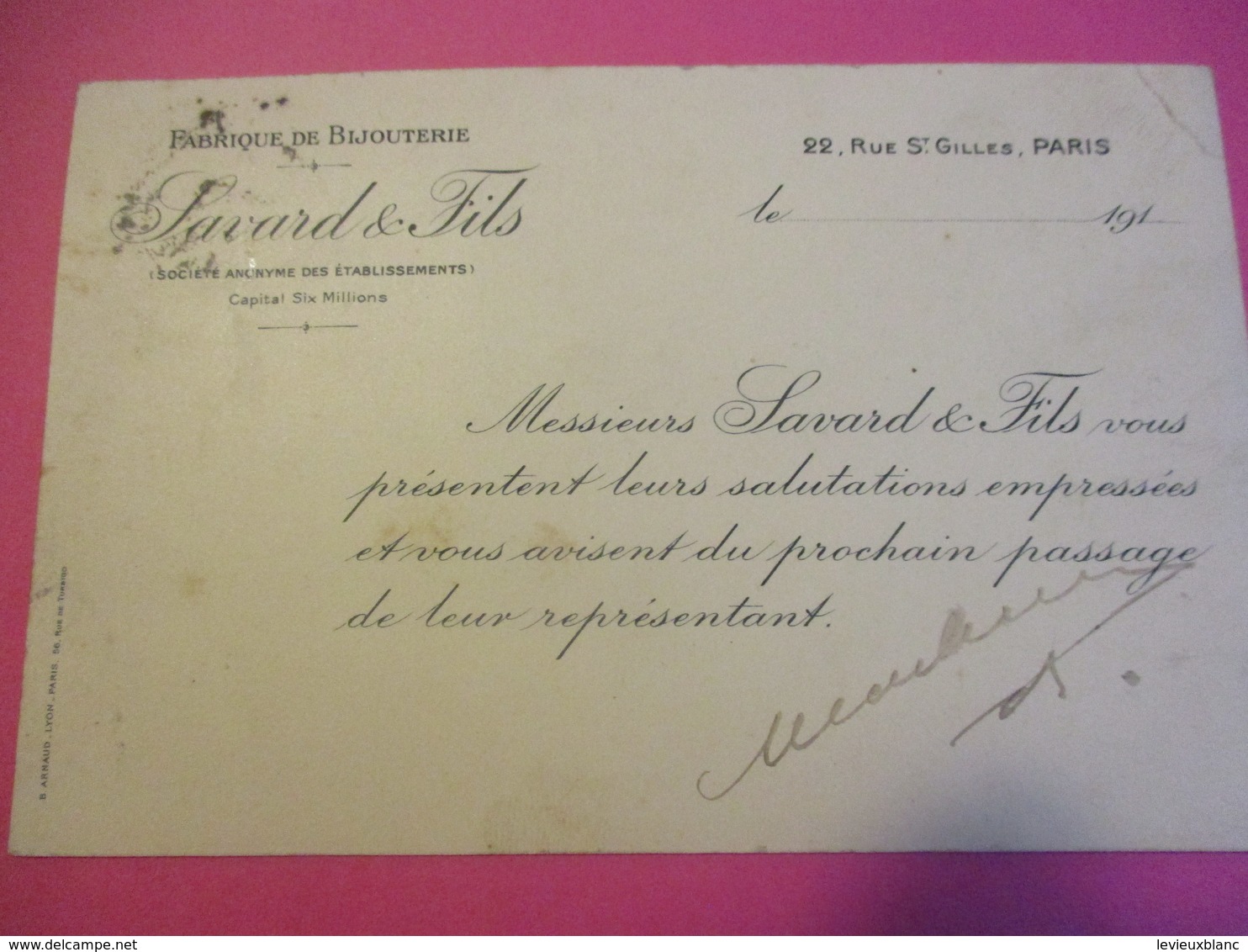 Carte Postale/ Fabrique De Bijouterie/ Savard & Fils/ Bijoux FIX / Paris/ Vers 1910          CAC138 - Altri & Non Classificati