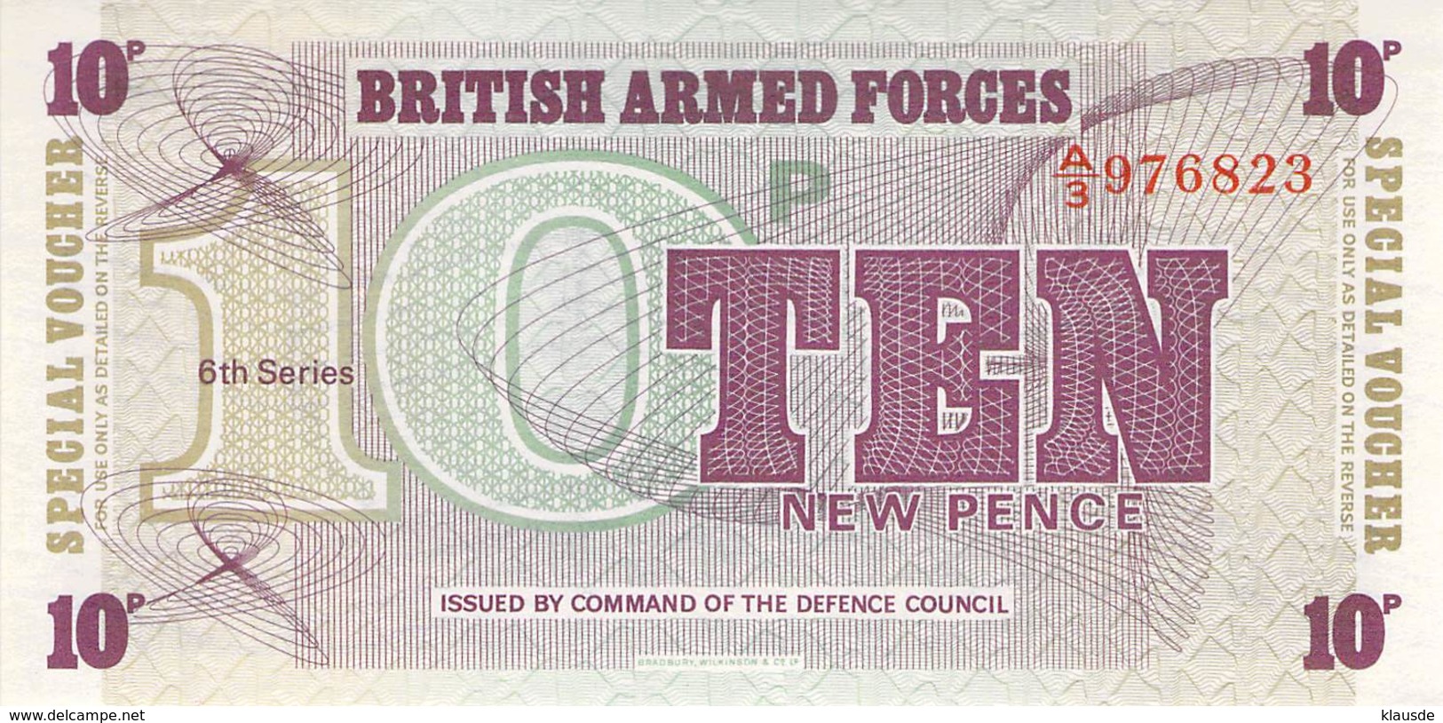 10 Ten New Pence UNC - British Armed Forces & Special Vouchers