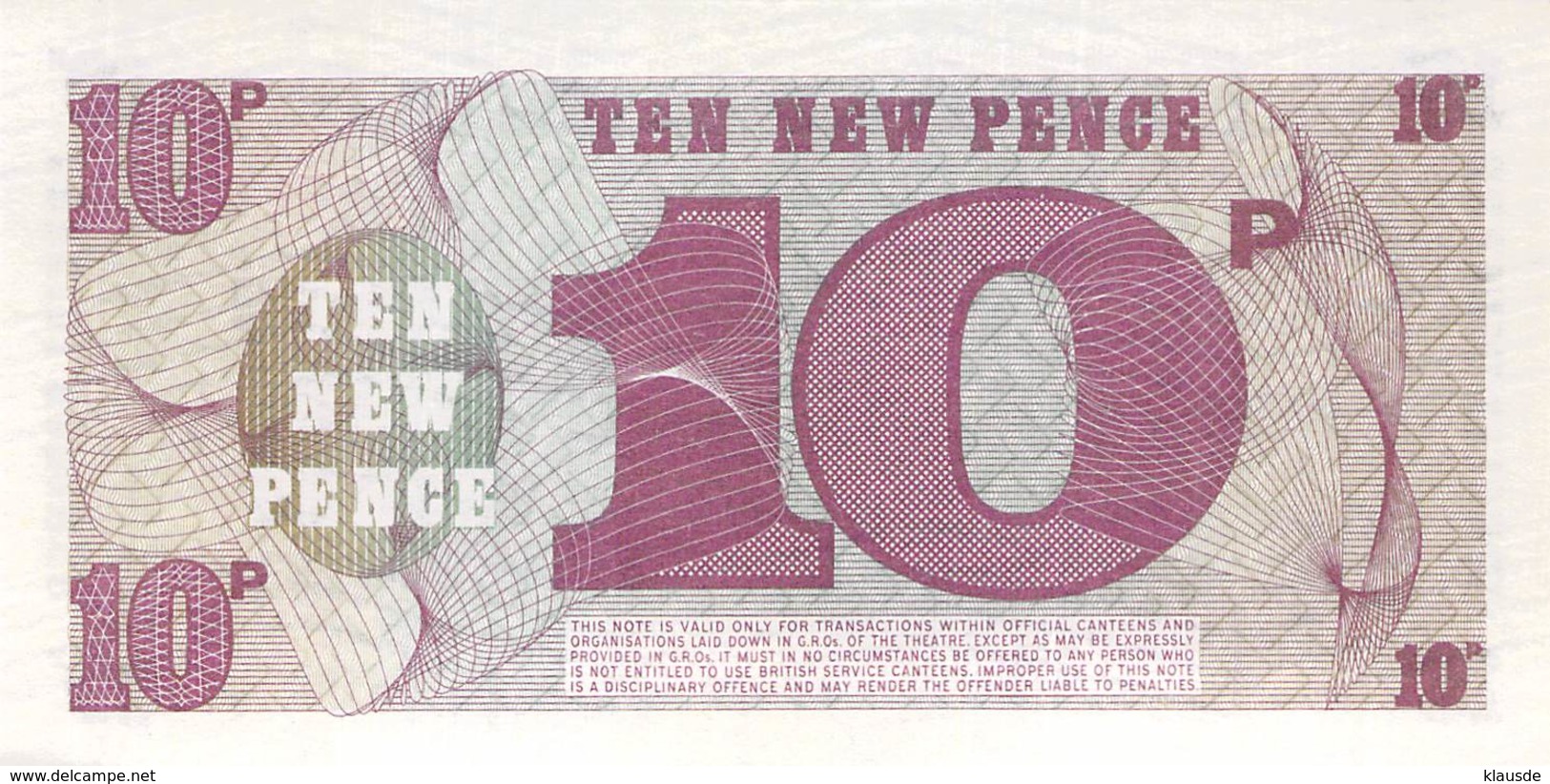 10 Ten New Pence UNC - British Armed Forces & Special Vouchers