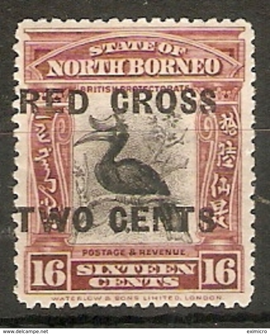 NORTH BORNEO 1918 16c + 2c RED CROSS SG 225 MOUNTED MINT Cat £22 - North Borneo (...-1963)