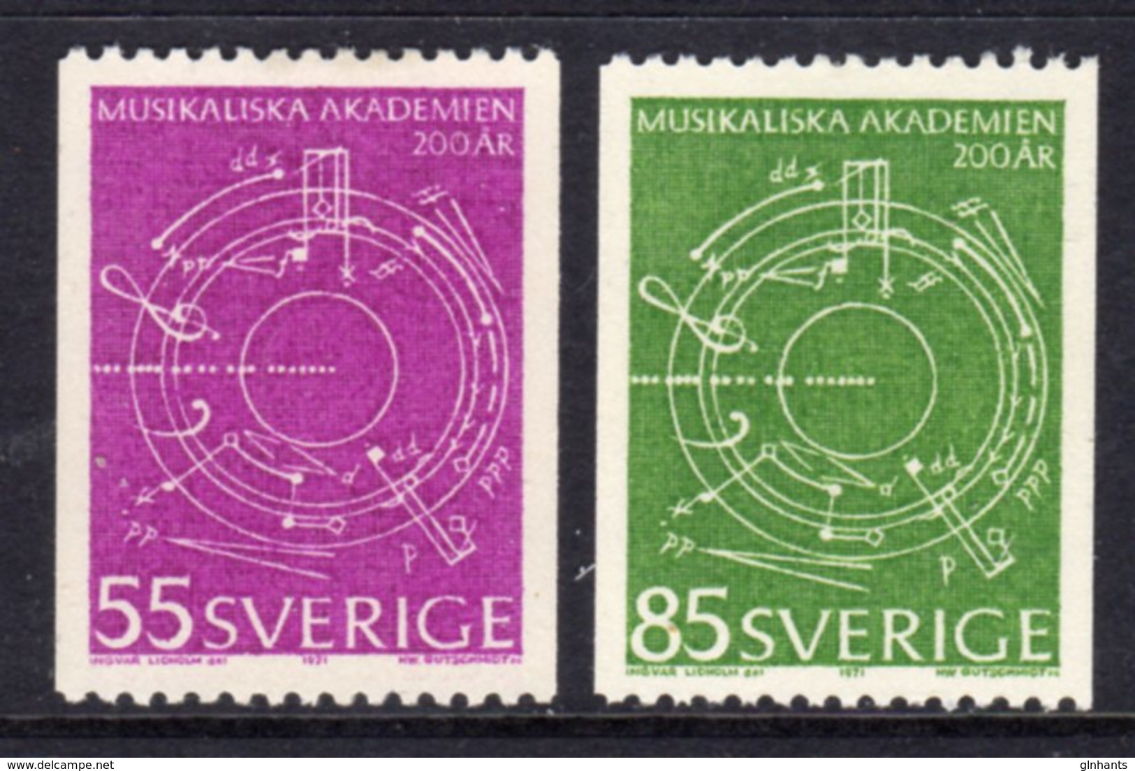 SWEDEN - 1971 MUSIC ANNIVERSARY SET (2V) FINE MNH ** SG 650-651 - Unused Stamps