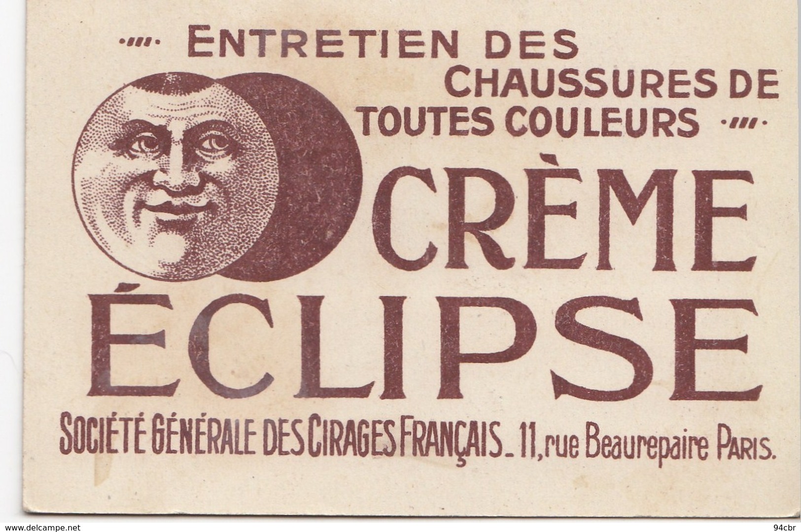 (CHROMO ET IMAGE Publicitaire) CREME ECLIPSE  11 Rue Beaurepaire Paris 11e     (7x10.) - Autres & Non Classés