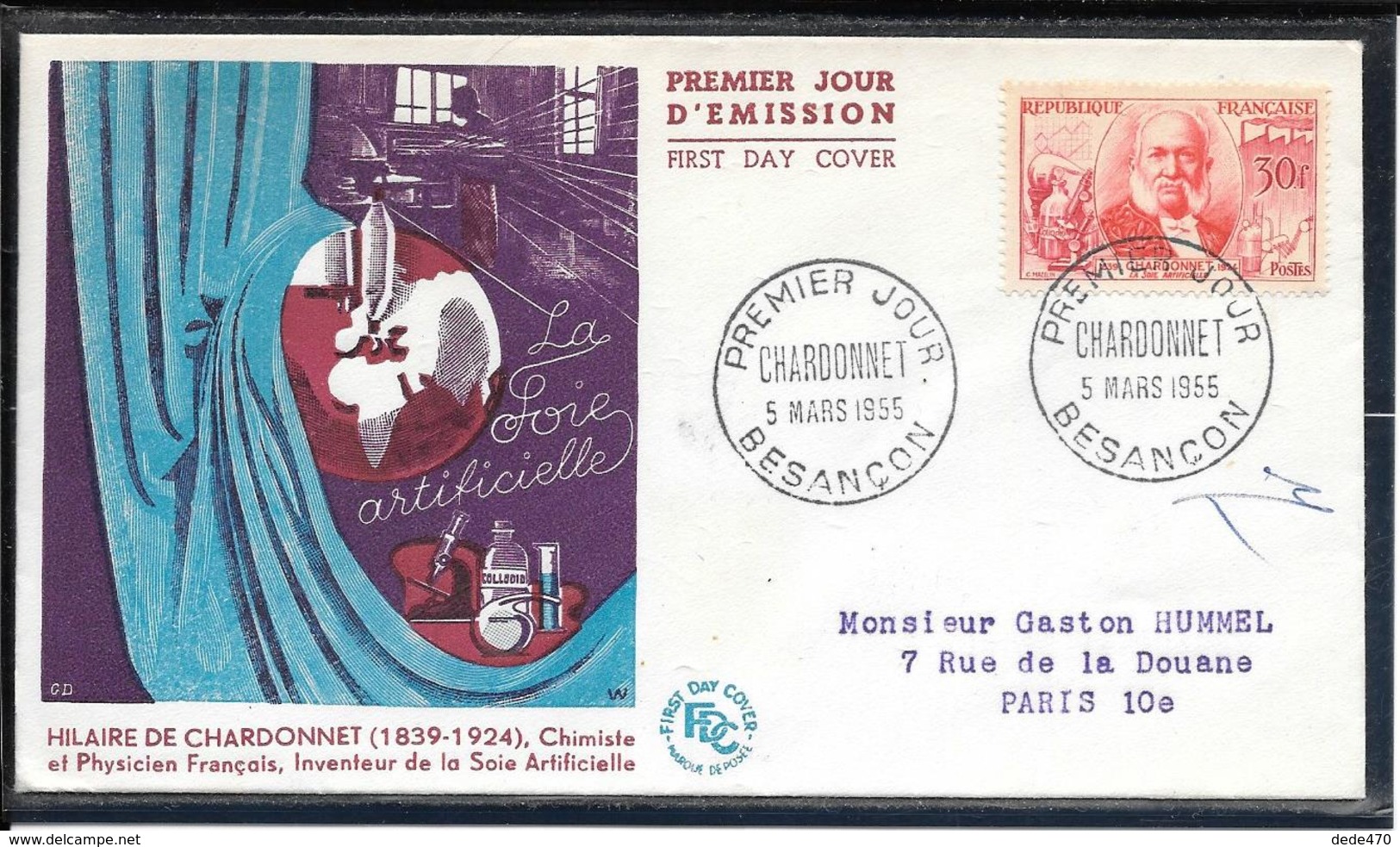 FDC 1955 - 1017  Inventeurs S Célèbres: Louis-Maurice Hilaire De Chardonnet - 1950-1959