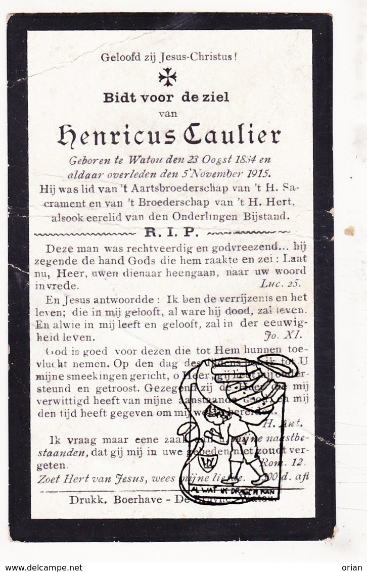 DP Henricus Caulier ° Watou Poperinge 1834 † 1915 - Images Religieuses