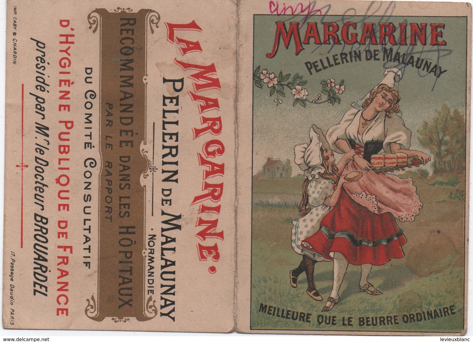Carte Commerciale à 2 Volets /La MARGARINE/ Pellerin De Malaunay/ Dr Brouardel/Normandie/   Vers 1900-1920       CAC161 - Sonstige & Ohne Zuordnung