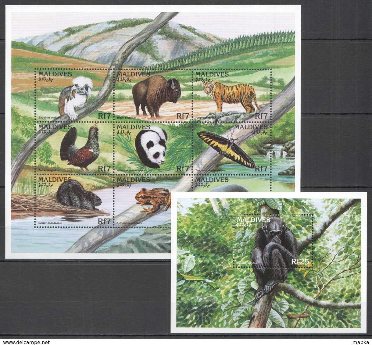 S026 MALDIVES WILD ANIMALS BUTTERFLIES WILD CATS TIGERS MONKEYS FAUNA KB+BL MNH - Autres & Non Classés