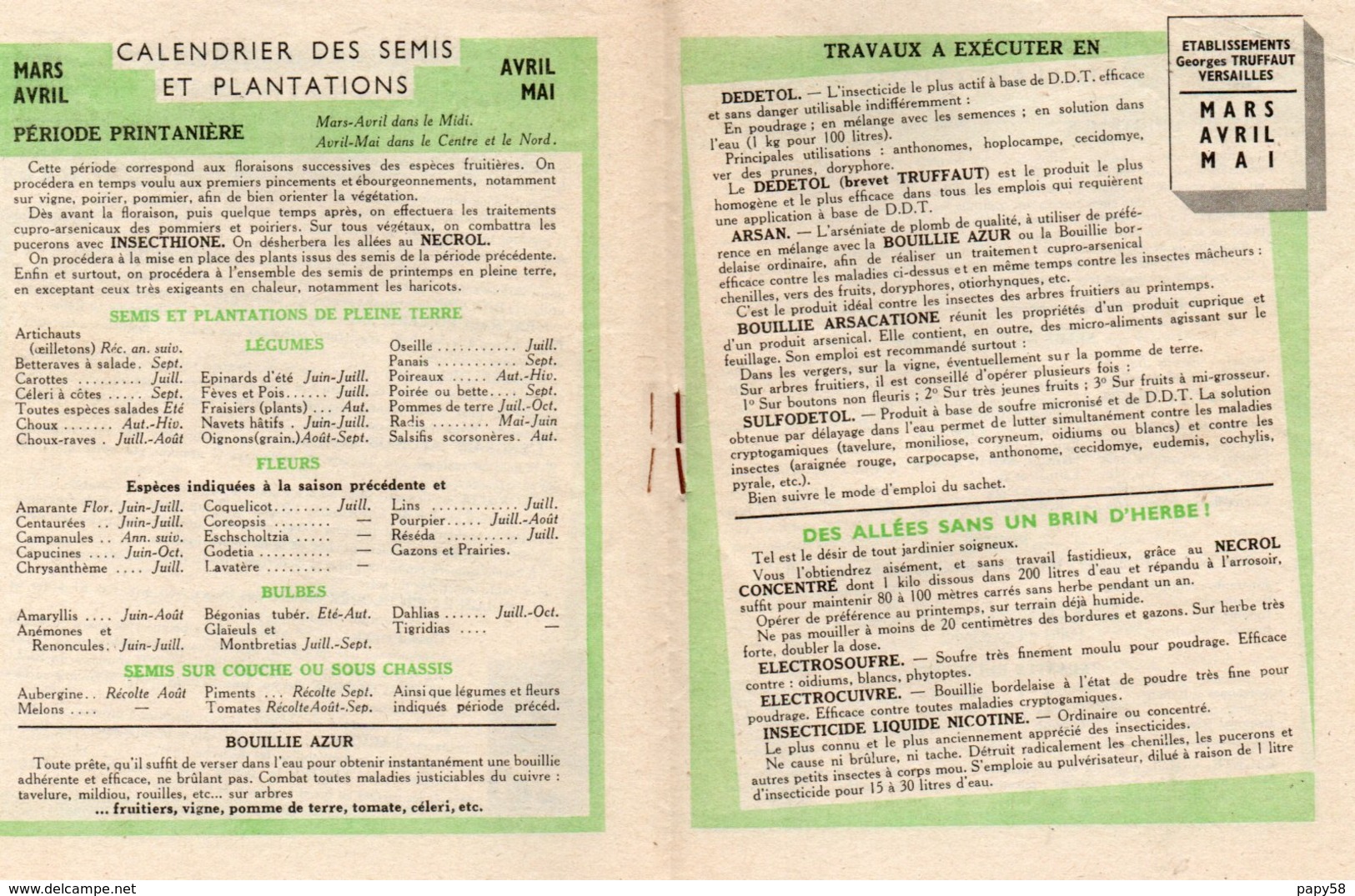 Vieux Papiers > Non Classés Truffaut Georges Calendrier Des Semis Et Dea Plantations - Unclassified