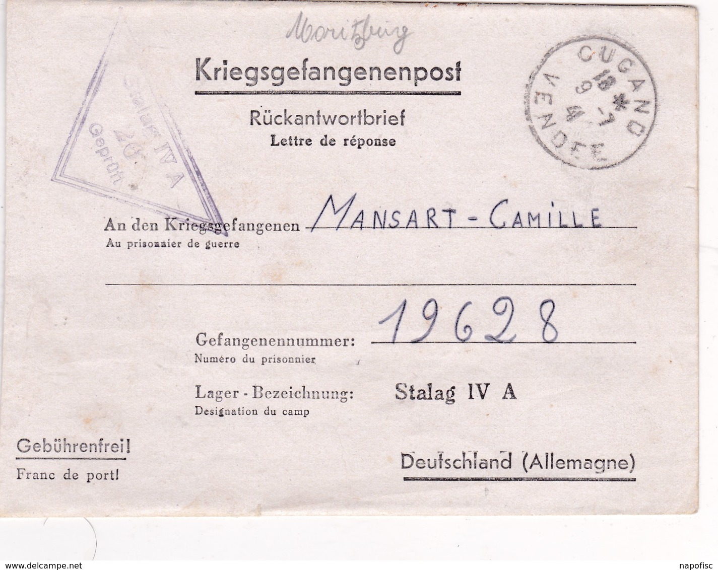 Kriegsgefangenenpost Cugand (Vendée-France-Frankreich) > Stalag IV A 1941 - Lettres & Documents