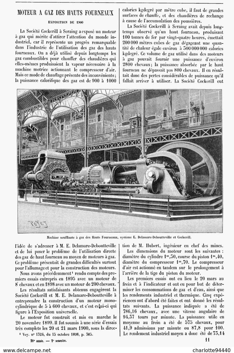 MOTEUR à  GAZ  Des HAUTS FOURNEAUX à L'EXPOSITION UNIVERSELLE De  1900 - Other & Unclassified