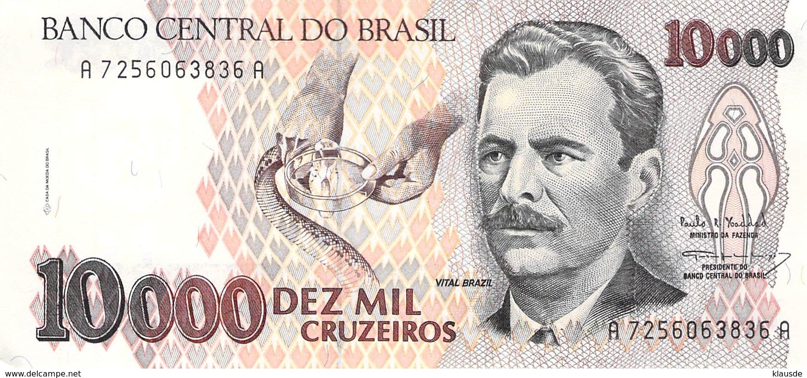 10 000 DEZ Mil Cruzeiros Banknote Brasilien UNC - Brasilien