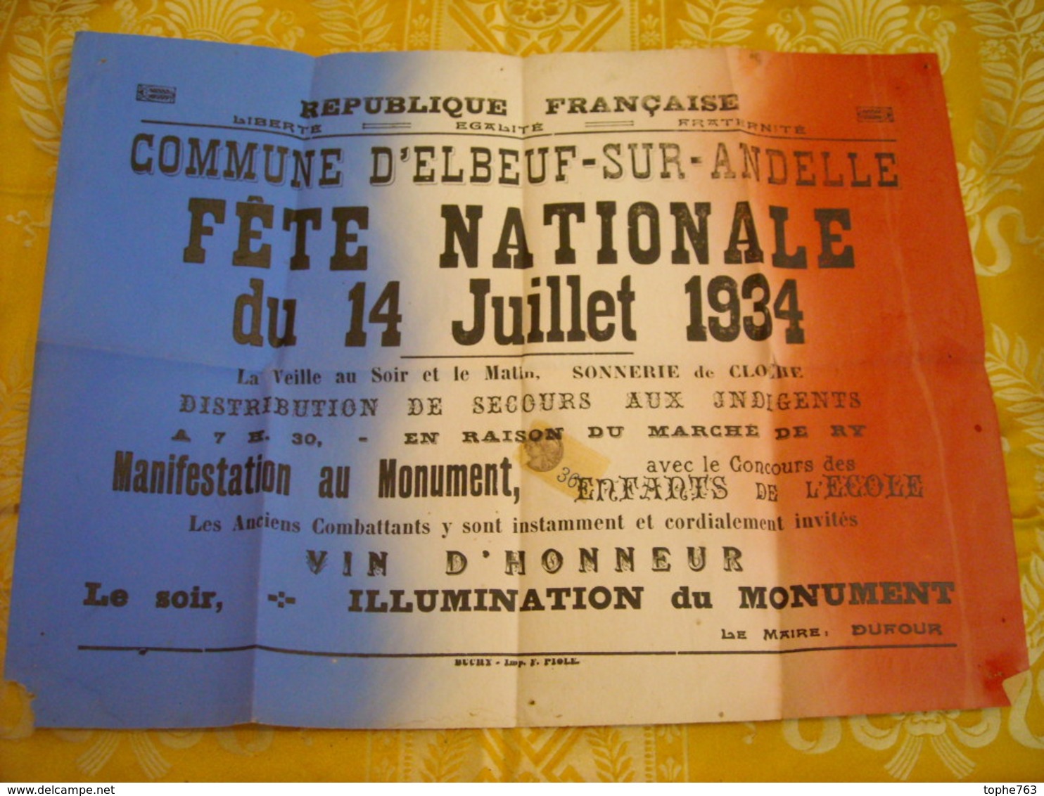 Elbeuf-Sur Andelle , Rare Affiche De La Fete Nationale Du 14 Juillet 1934 - Affiches