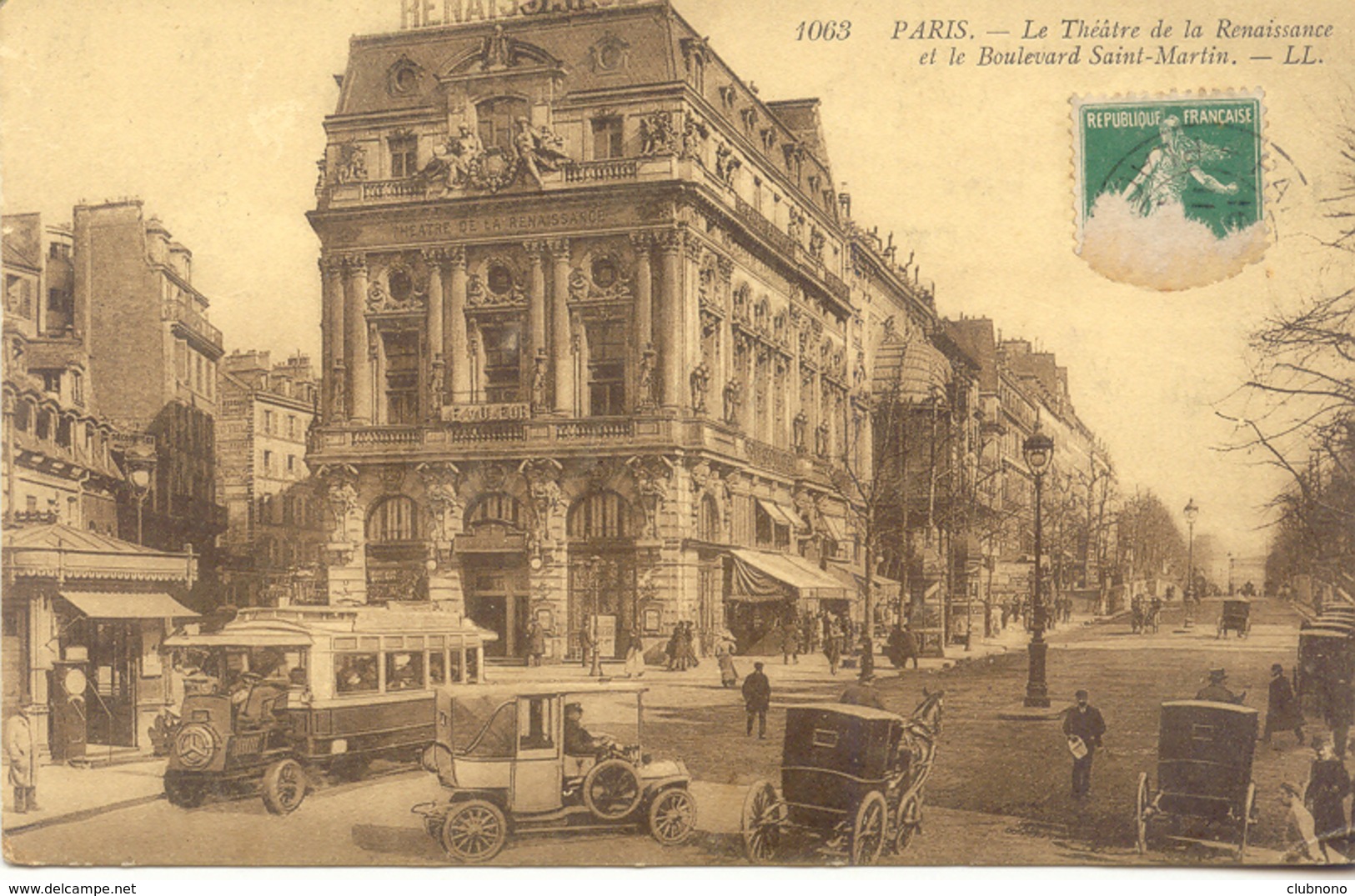 CPA - PARIS - THEATRE DE LA RENAISANCE ET BLD ST MARTIN (VOIR VEHICULES) 1913 - Autres Monuments, édifices